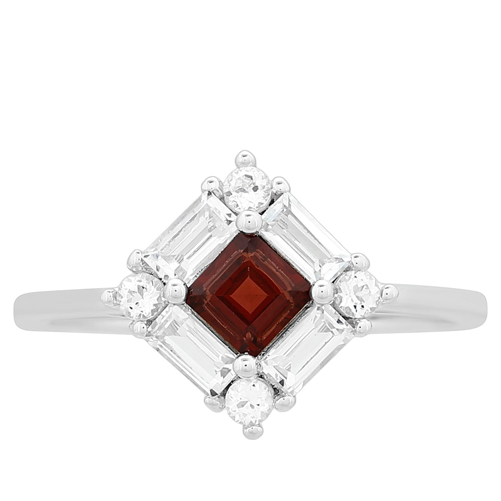 Inel din Argint 925 ( 1.9 grame ) cu Granat și Topaz Alb 1.18 Carate