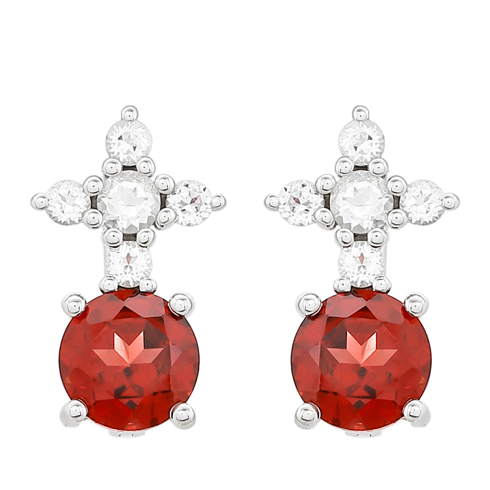 Cercei din Argint 925 ( 1.84 grame ) cu Granat și Topaz Alb 2.51 Carate