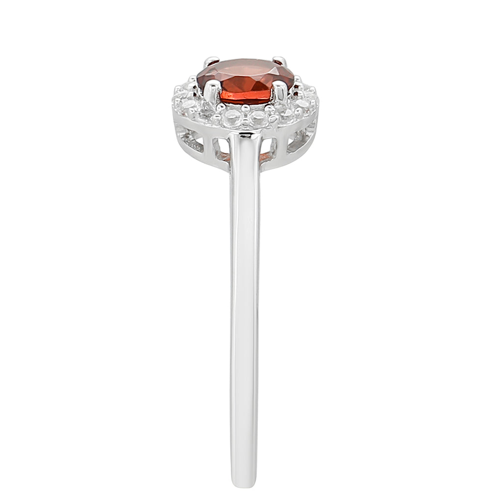 Inel din Argint 925 ( 1.57 grame ) cu Granat și Topaz Alb 0.57 Carate
