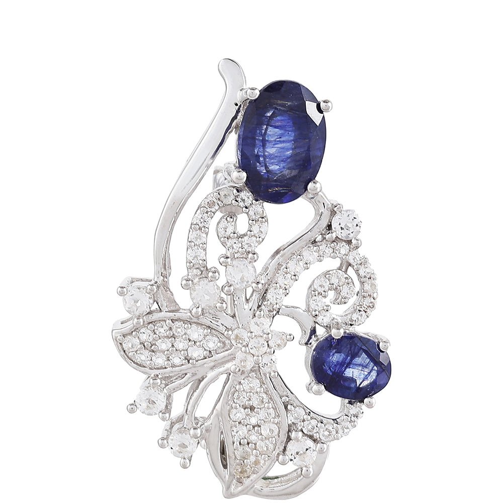 Broşă din Argint 925 ( 2.78 grame ) cu Safir Thailandez și Topaz Alb 2.28 Carate