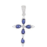 Cruce Pandantiv din Argint 925 ( 1.59 grame ) cu Safir Thailandez și Topaz Alb 1.94 Carate