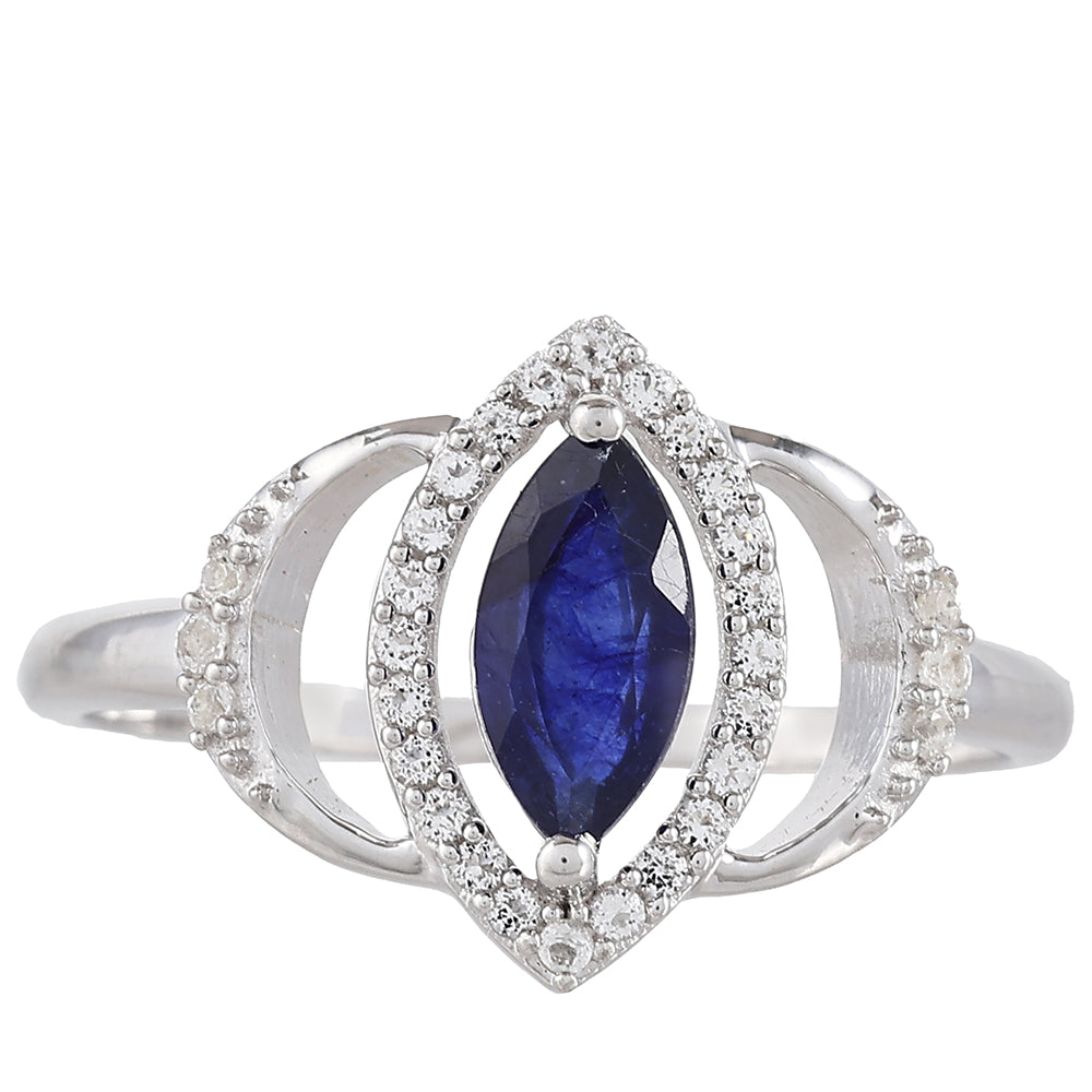 Inel din Argint 925 ( 1.82 grame ) cu Safir Thailandez și Topaz Alb 0.95 Carate