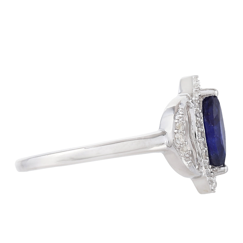 Inel din Argint 925 ( 1.82 grame ) cu Safir Thailandez și Topaz Alb 0.95 Carate