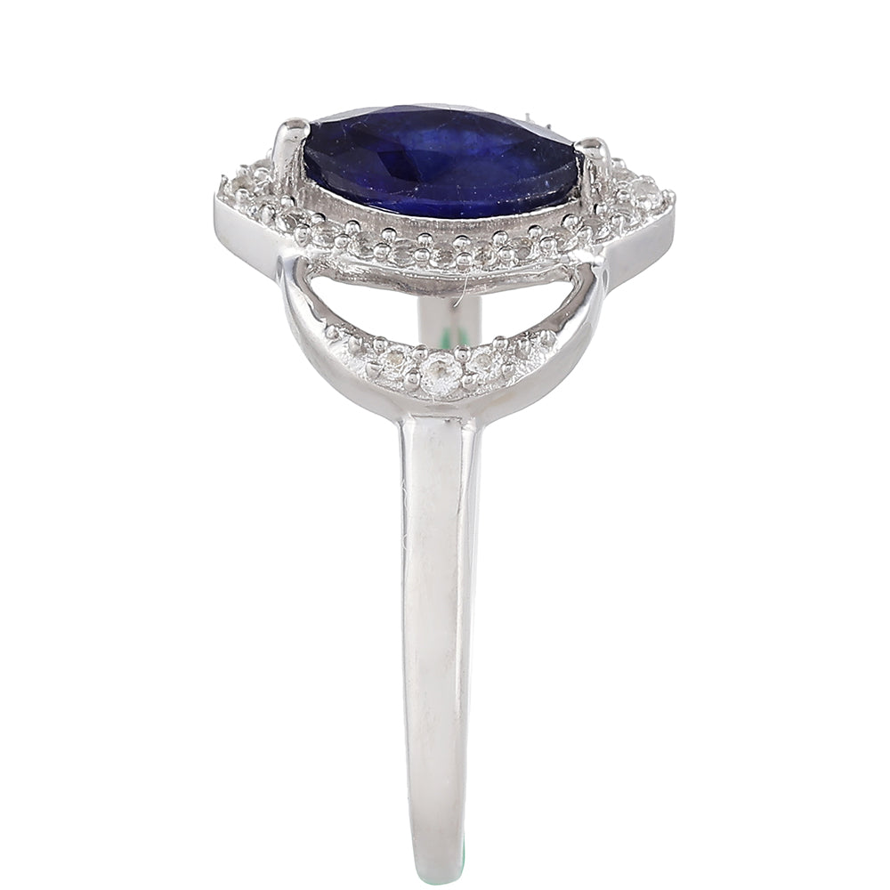 Inel din Argint 925 ( 1.82 grame ) cu Safir Thailandez și Topaz Alb 0.95 Carate