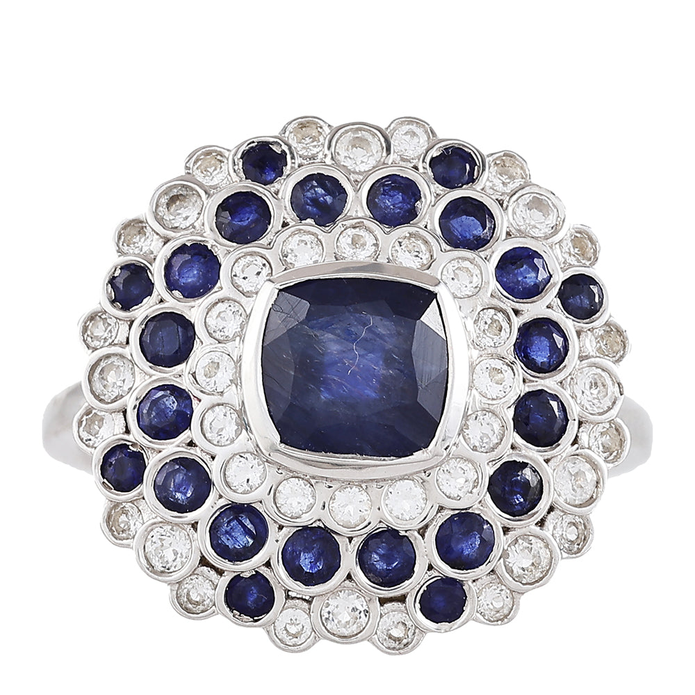 Inel din Argint 925 ( 3.59 grame ) cu Safir Thailandez și Topaz Alb 2.82 Carate