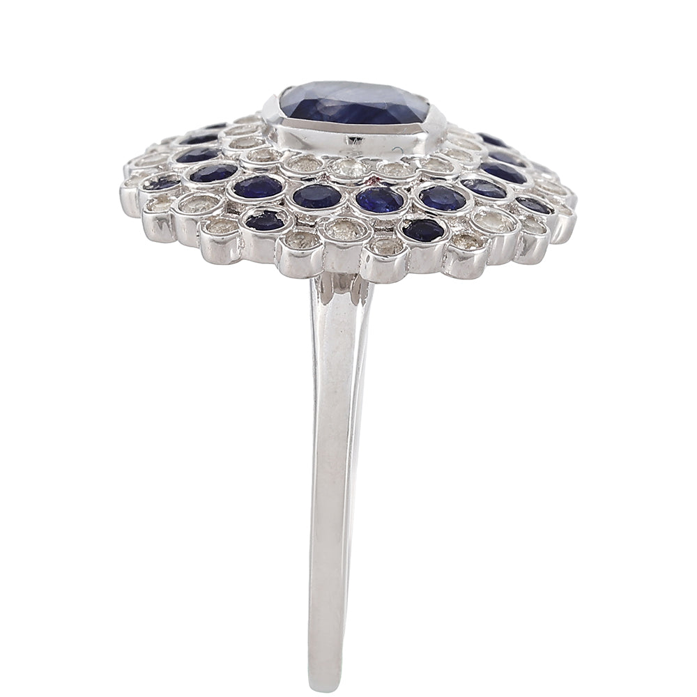 Inel din Argint 925 ( 3.59 grame ) cu Safir Thailandez și Topaz Alb 2.82 Carate