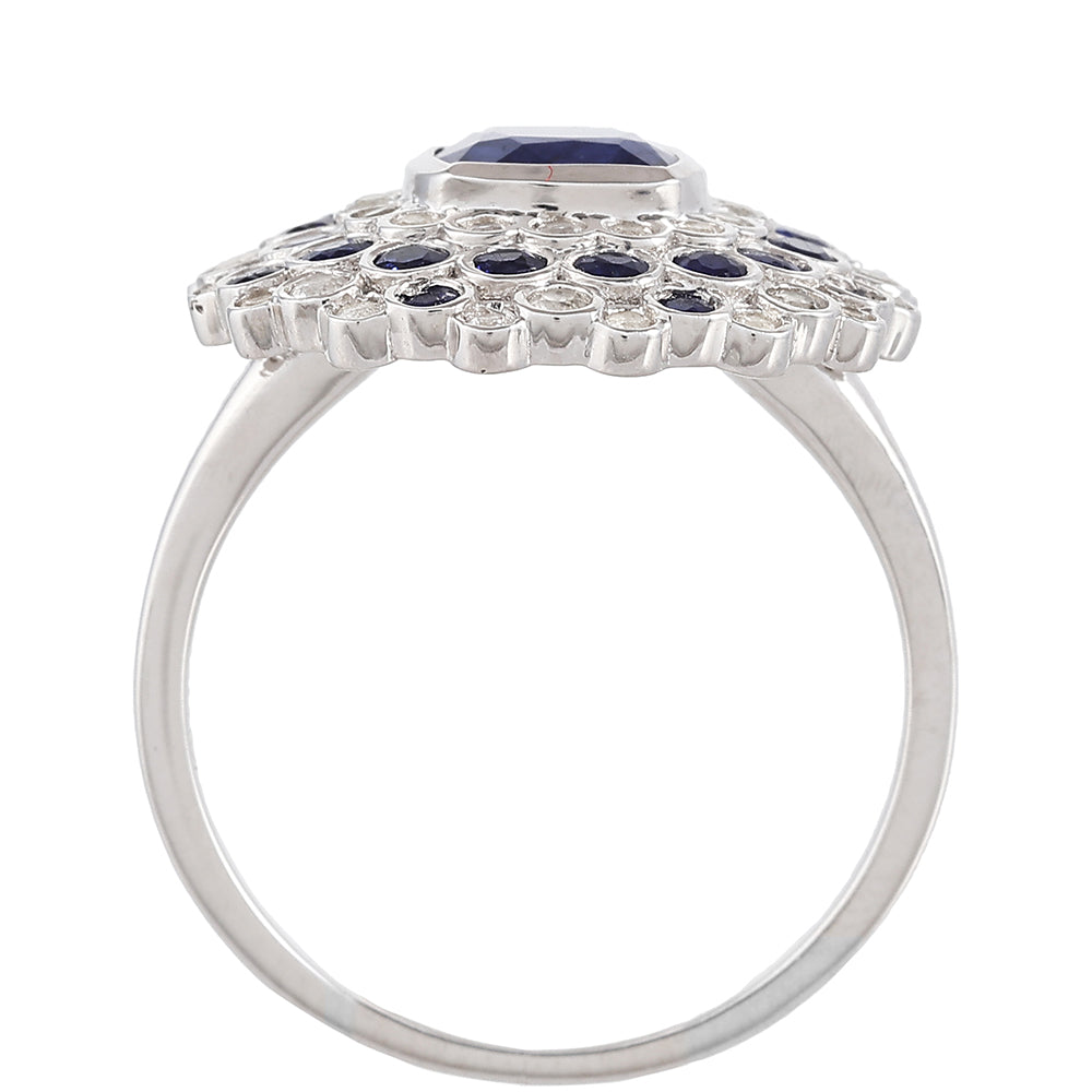 Inel din Argint 925 ( 3.59 grame ) cu Safir Thailandez și Topaz Alb 2.82 Carate