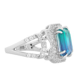 Inel din Argint 925 ( 4.18 grame ) cu Cuarț Păun și Topaz Alb 4.38 Carate