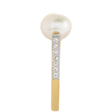 Inel din Argint 925 Placat cu Aur ( 1.9 grame ) cu Perlă de Cultură și Topaz Alb 2.49 Carate