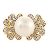 Inel din Argint 925 Placat cu Aur ( 4.07 grame ) cu Perlă de Cultură și Topaz Alb 6.87 Carate