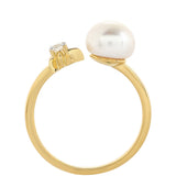 Inel din Argint 925 Placat cu Aur ( 1.79 grame ) cu Perlă de Cultură și Topaz Alb 2.94 Carate
