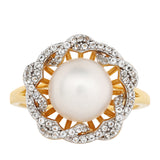 Inel din Argint 925 Placat cu Aur ( 4.04 grame ) cu Perlă de Cultură și Topaz Alb 4.47 Carate