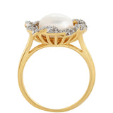 Inel din Argint 925 Placat cu Aur ( 4.04 grame ) cu Perlă de Cultură și Topaz Alb 4.47 Carate