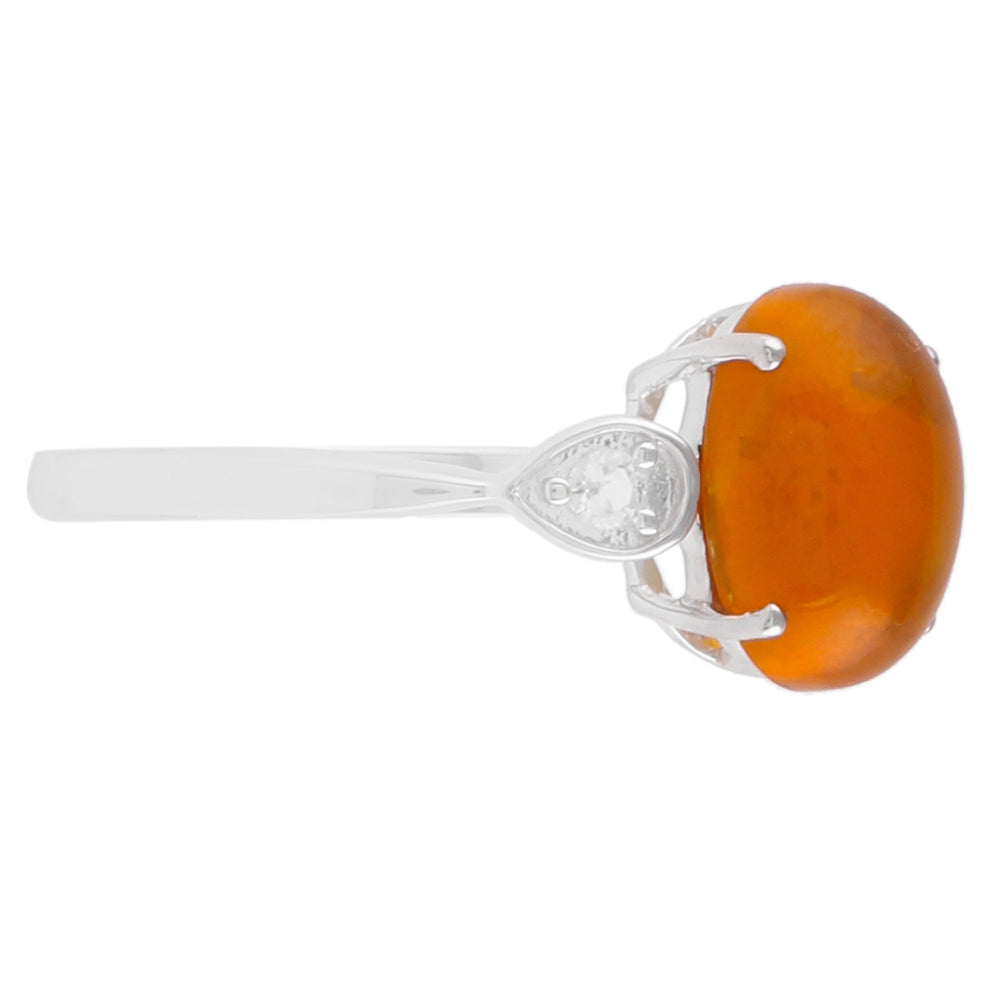 Inel din Argint 925 ( 1.86 grame ) cu Opal de Foc Portocaliu și Topaz Alb 2.26 Carate