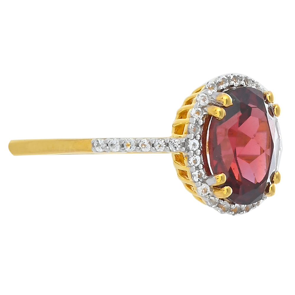 Inel din Argint 925 Placat cu Aur ( 1.64 grame ) cu Granat Rodolit și Topaz Alb 2.45 Carate