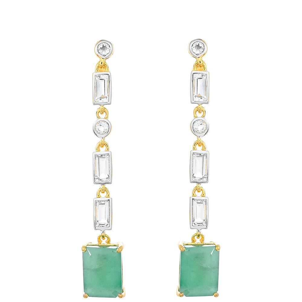 Cercei din Argint 925 Placat cu Aur ( 2.72 grame ) cu Smarald Brazilian și Topaz Alb 4.76 Carate