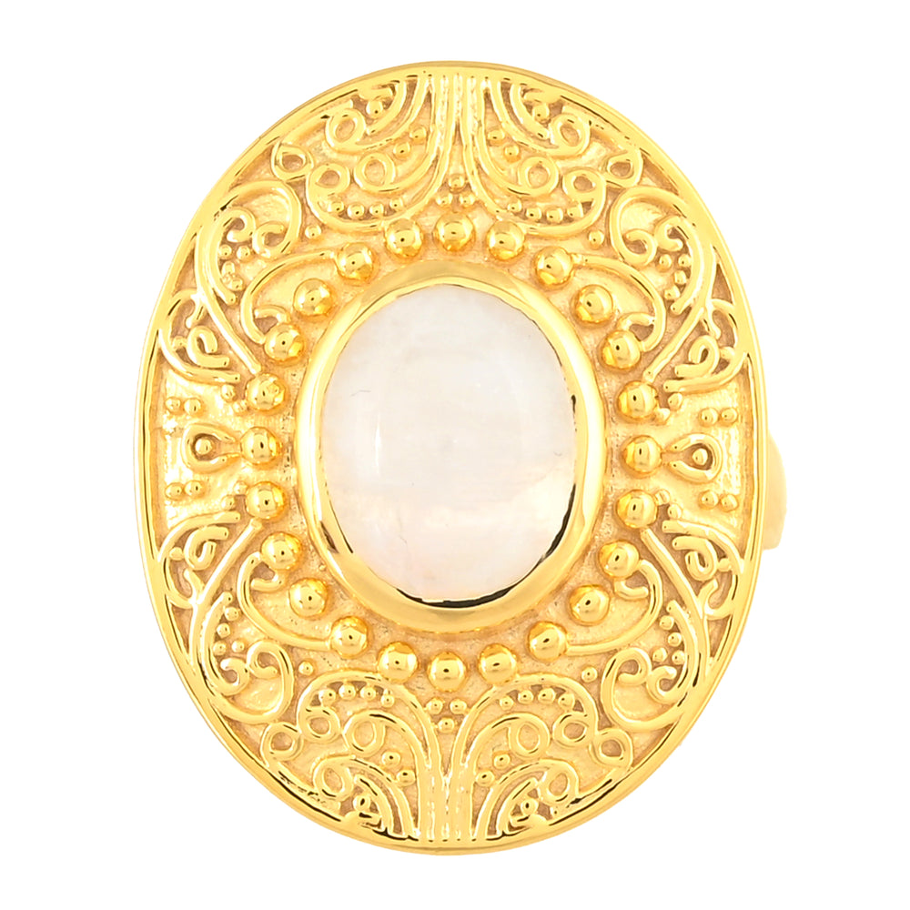 Inel din Argint 925 Placat cu Aur ( 7.35 grame ) cu Piatra Lunii Curcubeu 2.93 Carate