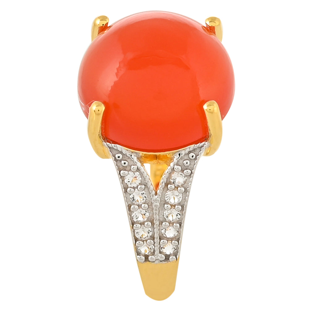 Inel din Argint 925 Placat cu Aur ( 2.94 grame ) cu Carneol și Topaz Alb 6.27 Carate