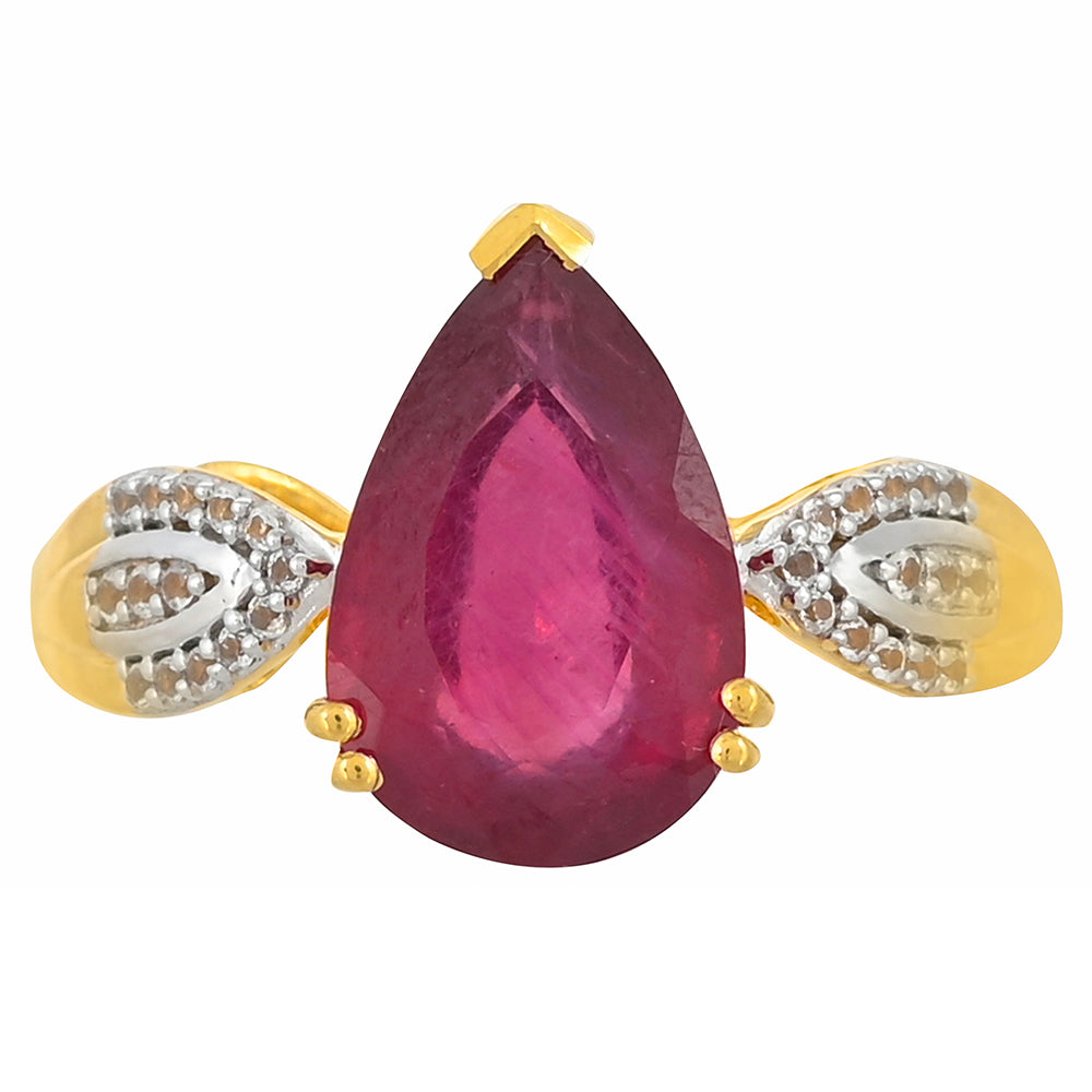 Inel din Argint 925 Placat cu Aur ( 2.41 grame ) cu Rubin Malagasy și Topaz Alb 4.01 Carate