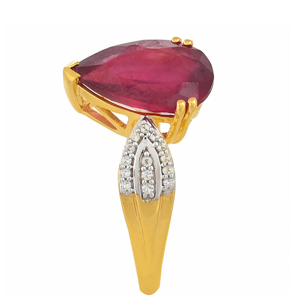 Inel din Argint 925 Placat cu Aur ( 2.41 grame ) cu Rubin Malagasy și Topaz Alb 4.01 Carate