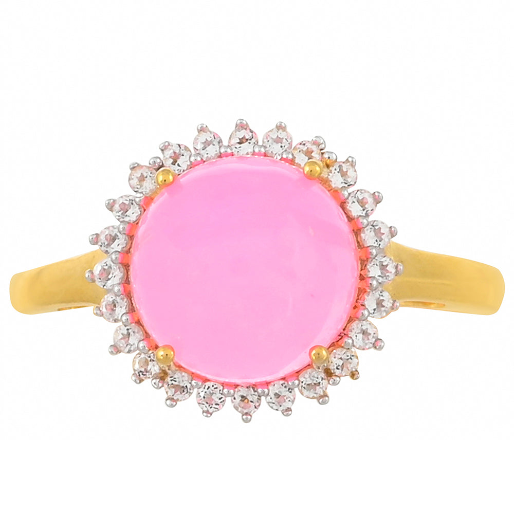 Inel din Argint 925 Placat cu Aur ( 2.48 grame ) cu Opal Etiopian Neon Roz și Topaz Alb 1.98 Carate