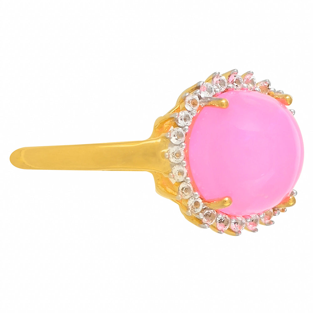 Inel din Argint 925 Placat cu Aur ( 2.48 grame ) cu Opal Etiopian Neon Roz și Topaz Alb 1.98 Carate