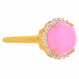 Inel din Argint 925 Placat cu Aur ( 2.48 grame ) cu Opal Etiopian Neon Roz și Topaz Alb 1.98 Carate