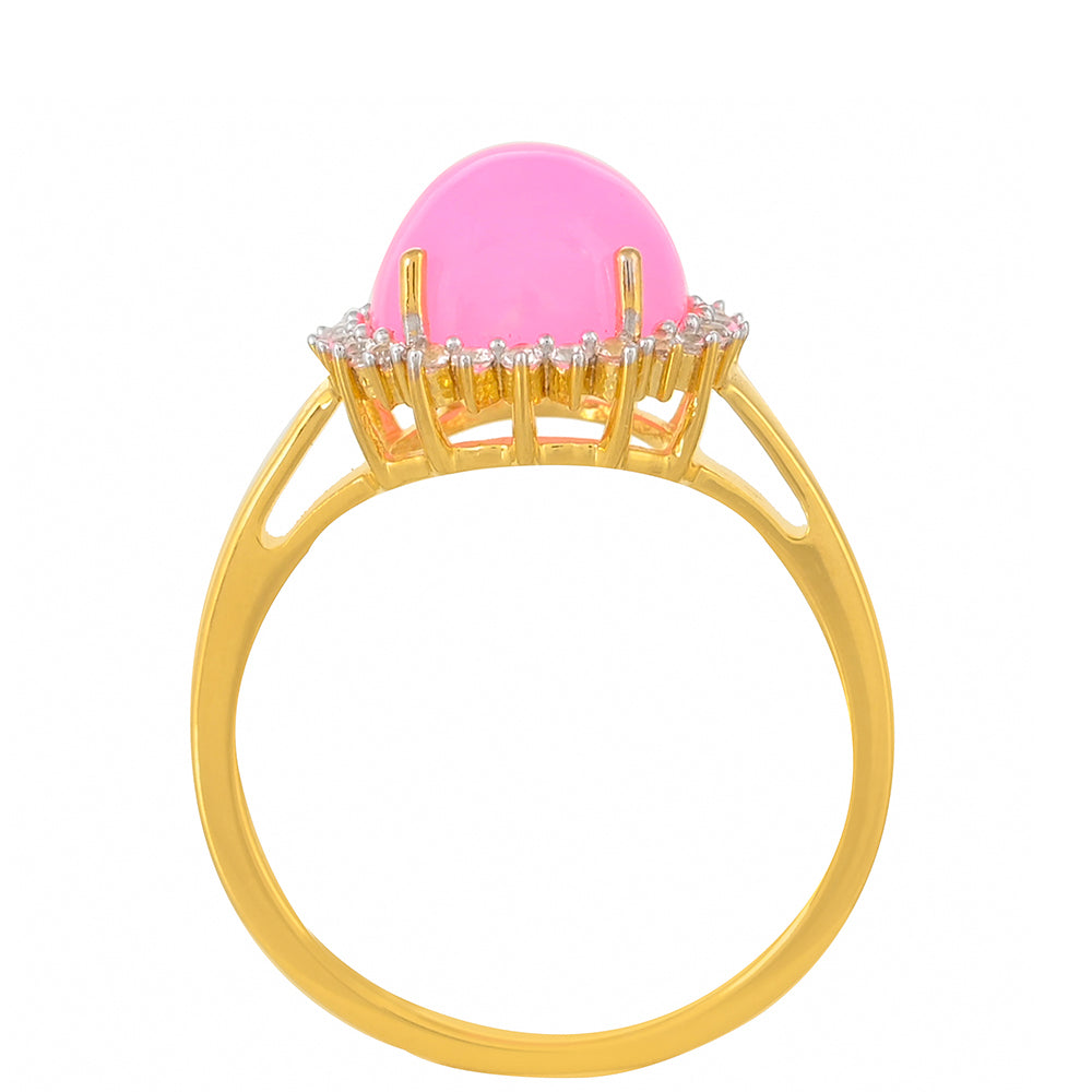 Inel din Argint 925 Placat cu Aur ( 2.48 grame ) cu Opal Etiopian Neon Roz și Topaz Alb 1.98 Carate