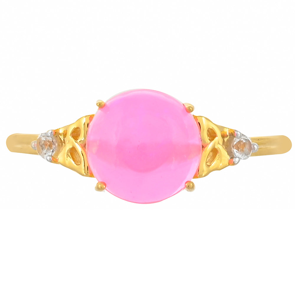 Inel din Argint 925 Placat cu Aur ( 1.95 grame ) cu Opal Etiopian Neon Roz și Topaz Alb 1.38 Carate