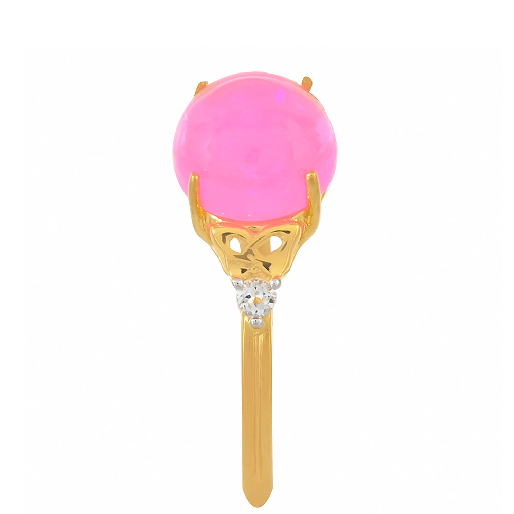 Inel din Argint 925 Placat cu Aur ( 1.95 grame ) cu Opal Etiopian Neon Roz și Topaz Alb 1.38 Carate