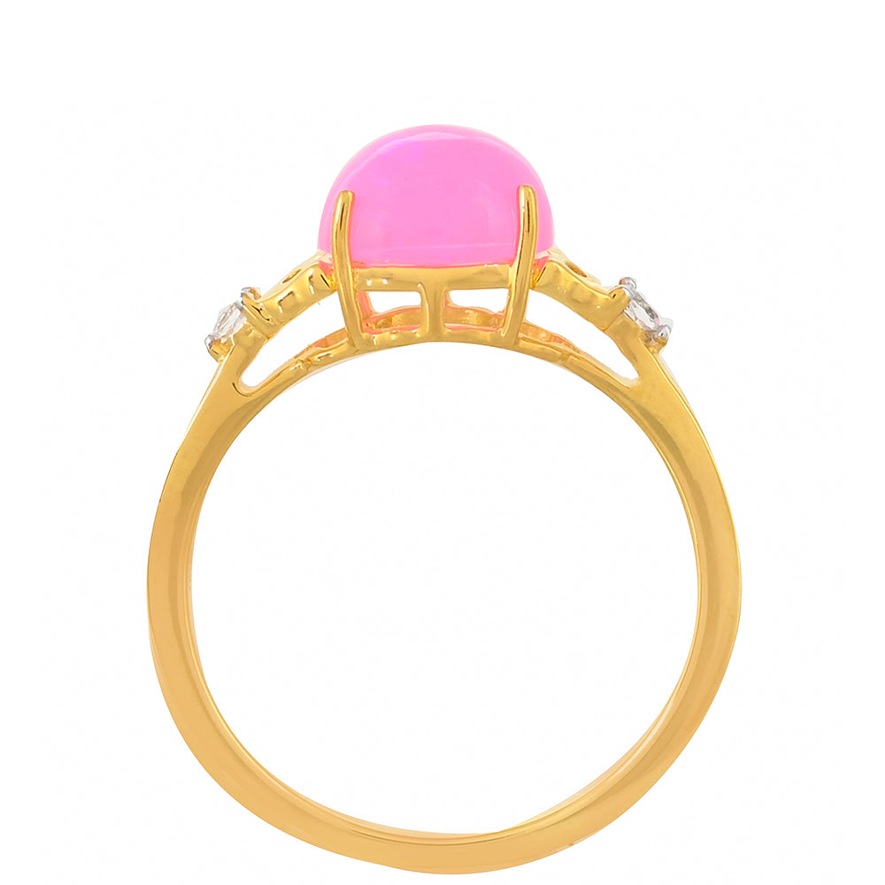 Inel din Argint 925 Placat cu Aur ( 1.95 grame ) cu Opal Etiopian Neon Roz și Topaz Alb 1.38 Carate