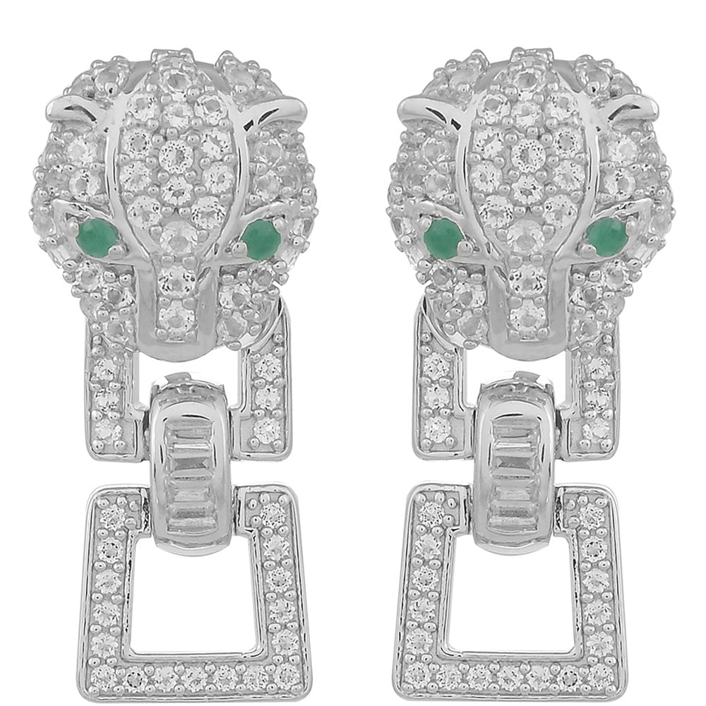 Cercei din Argint 925 ( 7.41 grame ) cu Smarald Brazilian și Topaz Alb 1.82 Carate