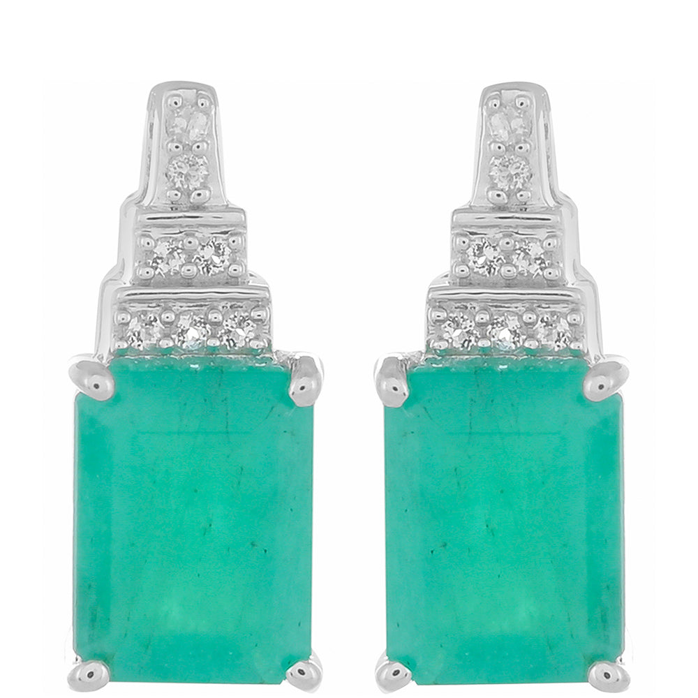 Cercei din Argint 925 ( 2.14 grame ) cu Smarald Brazilian și Topaz Alb 3.41 Carate
