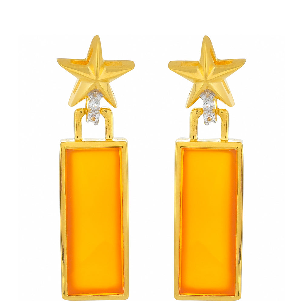 Cercei din Argint 925 Placat cu Aur ( 2.69 grame ) cu Carneol și Topaz Alb 7.62 Carate