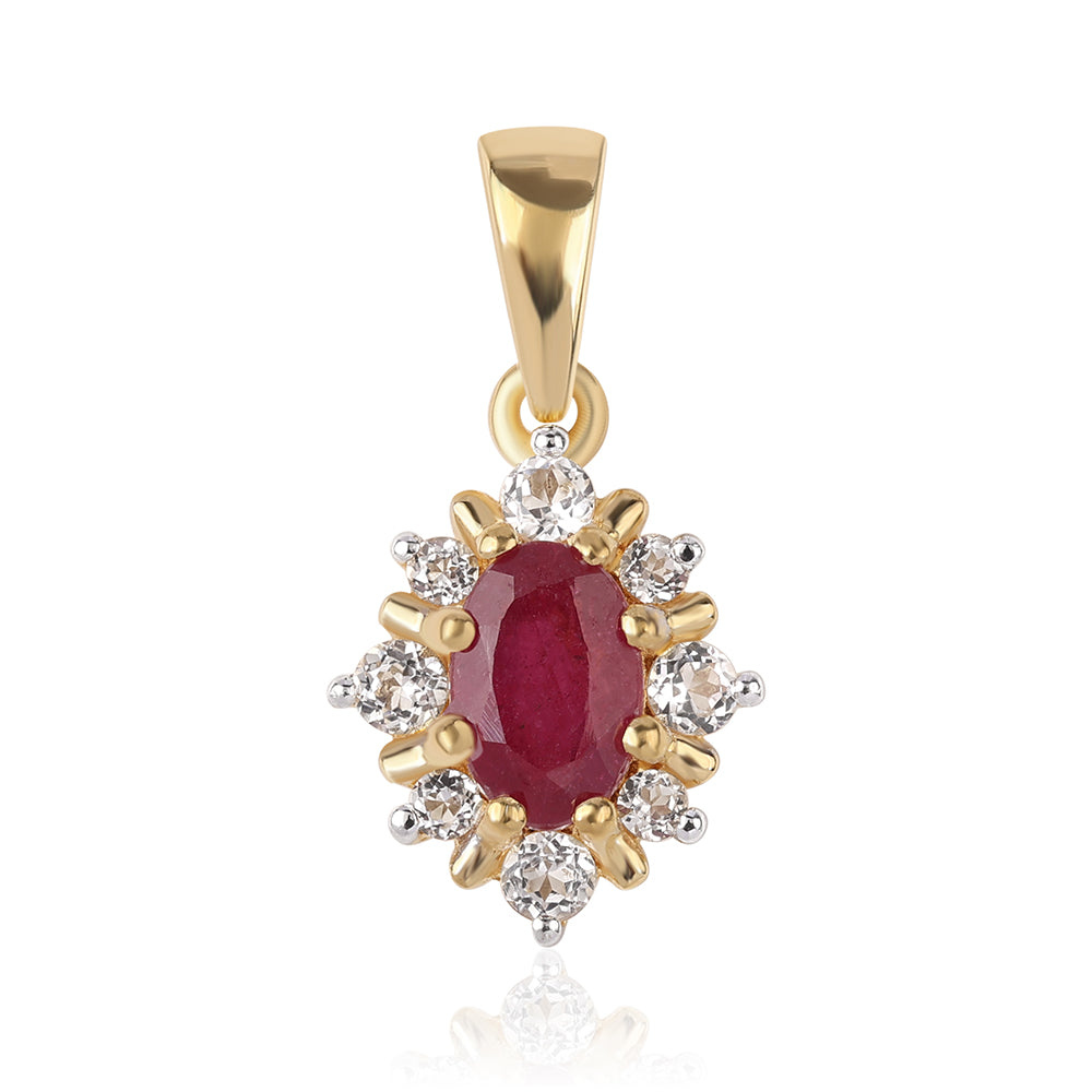 Pandantiv din Argint 925 Placat cu Aur ( 0.91 grame ) cu Rubin Mozambic și Topaz Alb 0.9 Carate