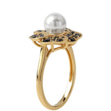 Inel din Argint 925 Placat cu Aur ( 4.15 grame ) cu Spinel Negru și Perlă de Apă Dulce Albă 3.46 Carate
