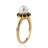 Inel din Argint 925 Placat cu Aur ( 2.49 grame ) cu Spinel Negru și Perlă de Apă Dulce Albă 3.42 Carate