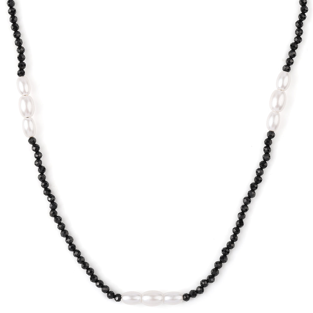 Colier din Argint 925 Placat cu Aur ( 0.93 grame ) cu Spinel Negru și Perlă de Apă Dulce Albă 39.5 Carate