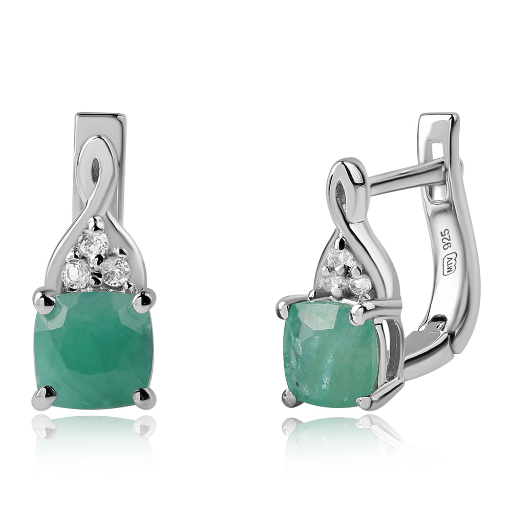 Cercei din Argint 925 ( 1.91 grame ) cu Smarald Brazilian și Topaz Alb 1.26 Carate