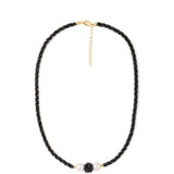 Colier din Argint 925 Placat cu Aur ( 0.96 grame ) cu Spinel Negru și Perlă de Apă Dulce Albă 79 Carate