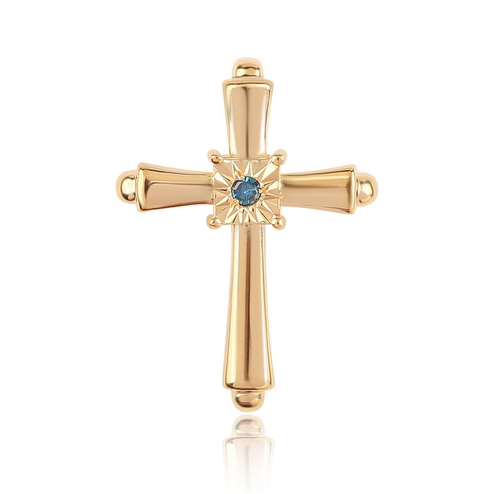 Cruce Pandantiv din Argint 925 Placat cu Aur ( 0.63 grame ) cu Diamant Albastru 0.02 Carate