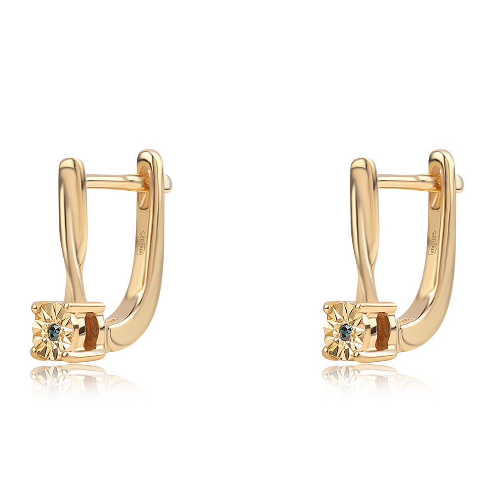 Cercei din Argint 925 Placat cu Aur ( 1.92 grame ) cu Diamant Albastru 0.01 Carate