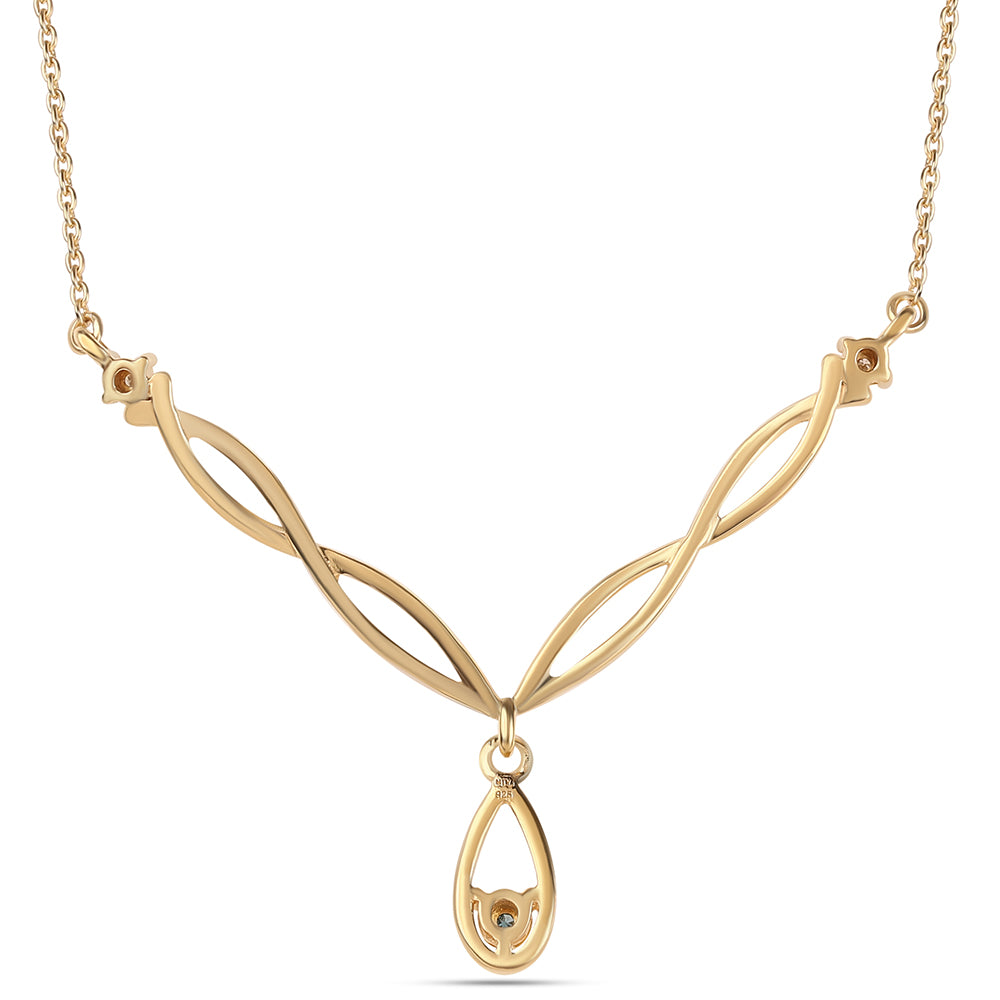Colier din Argint 925 Placat cu Aur ( 4.2 grame ) cu Diamant Albastru și Diamant Alb 0.02 Carate