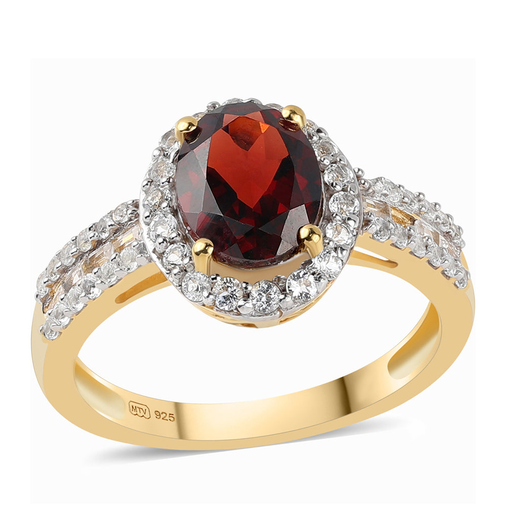 Inel din Argint 925 Placat cu Aur ( 3.22 grame ) cu Granat Barton și Topaz Alb 3.1 Carate