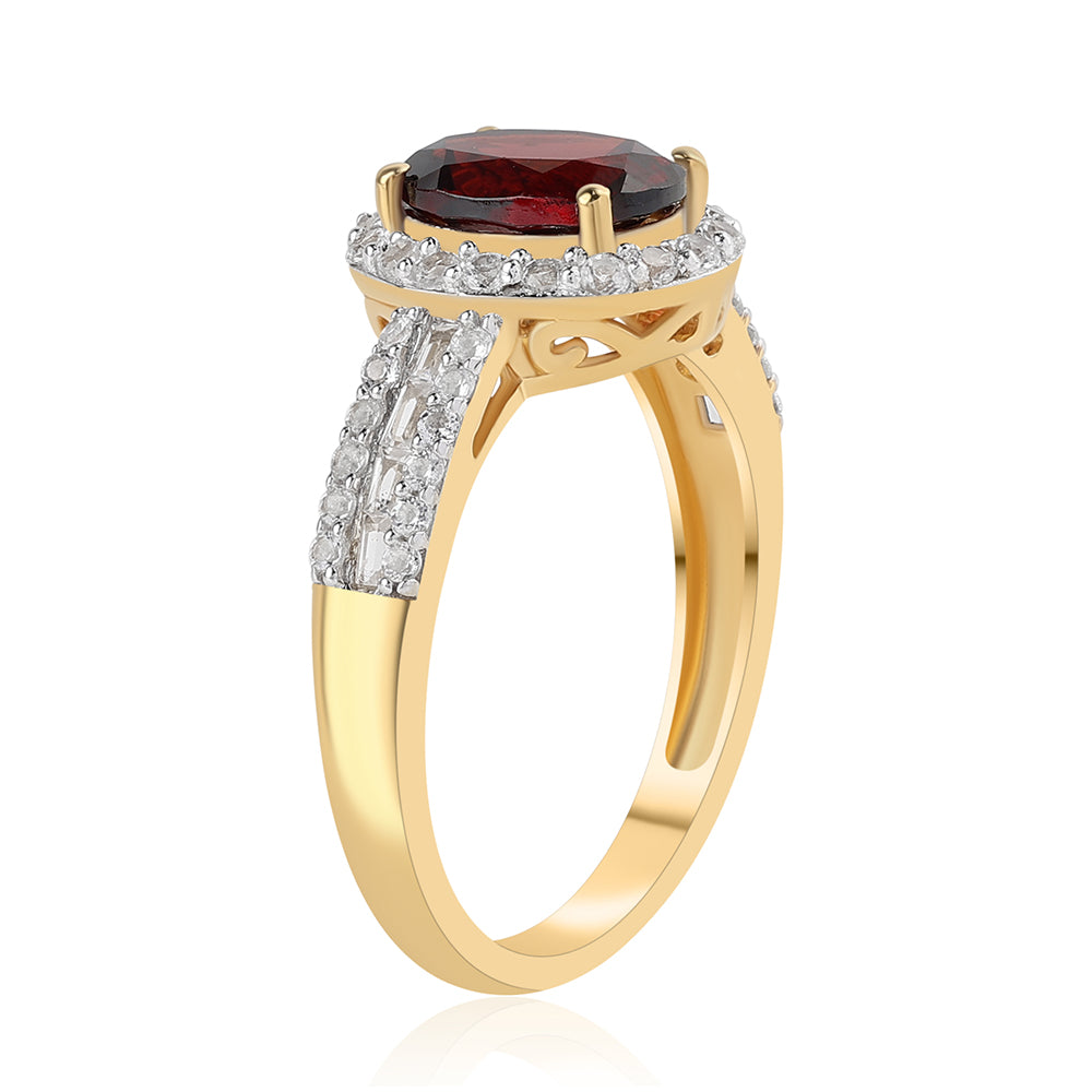 Inel din Argint 925 Placat cu Aur ( 3.22 grame ) cu Granat Barton și Topaz Alb 3.1 Carate