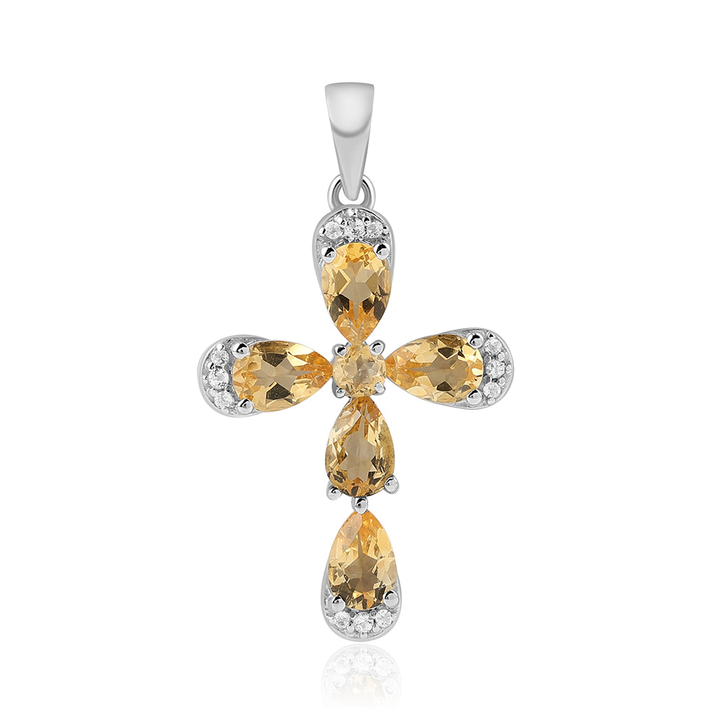 Cruce Pandantiv din Argint 925 ( 2.19 grame ) cu Citrin și Topaz Alb 2.02 Carate