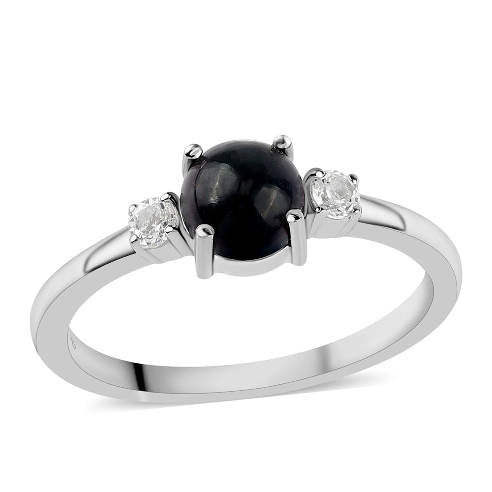 Inel din Argint 925 ( 1.76 grame ) cu Opal Etiopian Negru Lega Dembi și Topaz Alb 0.67 Carate