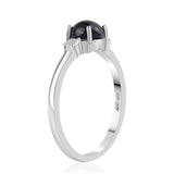 Inel din Argint 925 ( 1.76 grame ) cu Opal Etiopian Negru Lega Dembi și Topaz Alb 0.67 Carate