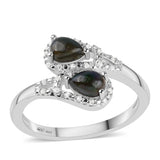 Inel din Argint 925 ( 3.43 grame ) cu Opal Etiopian Negru Lega Dembi și Topaz Alb 0.65 Carate