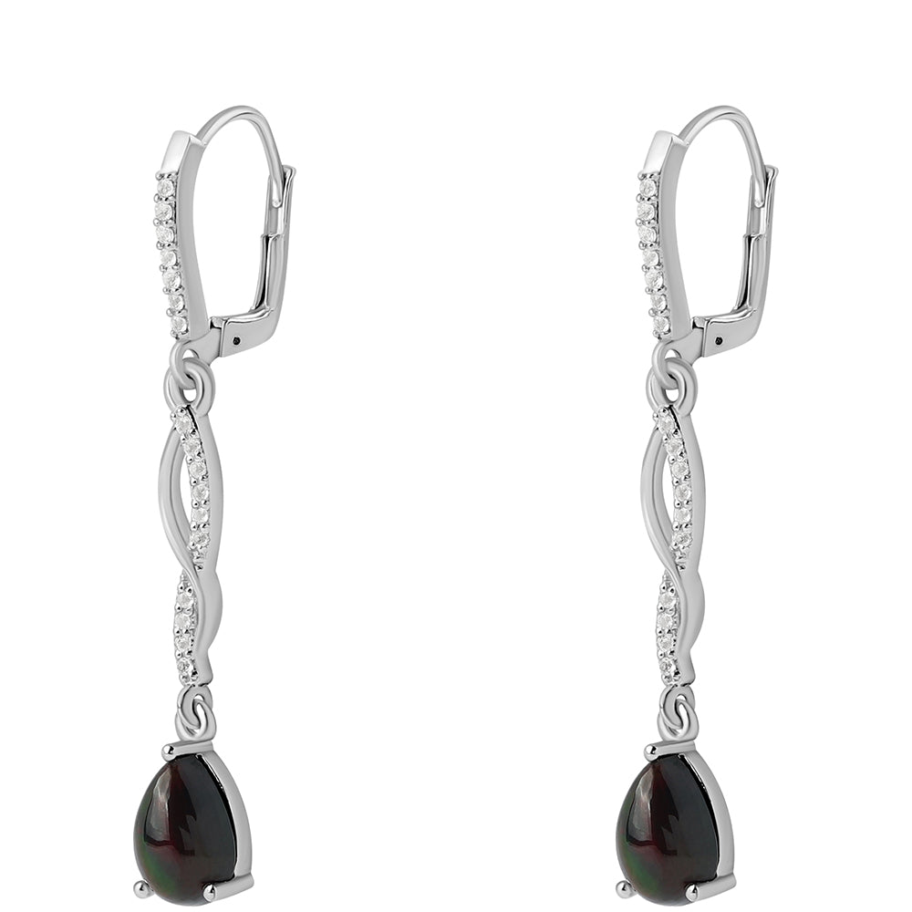 Cercei din Argint 925 ( 3.1 grame ) cu Opal Etiopian Negru Lega Dembi și Topaz Alb 1.8 Carate